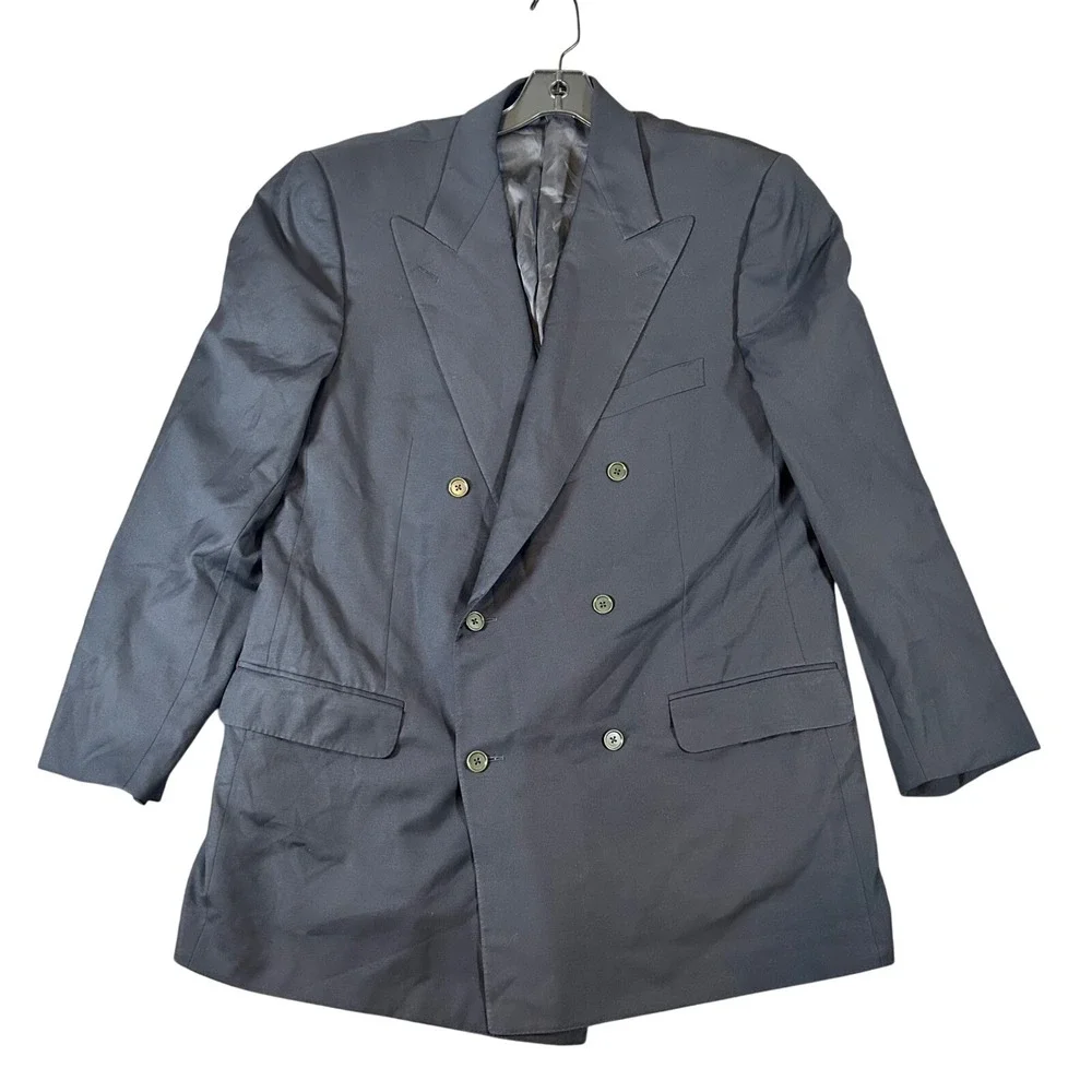 Ermenegildo Zegna Mens Navy Blue Double Breasted Super 100s Wool Blazer